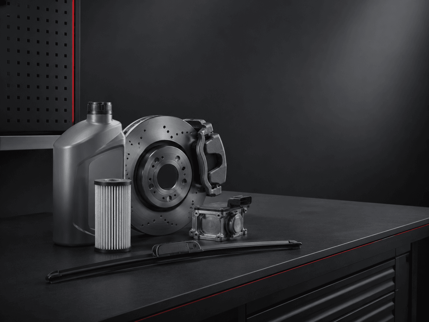 Automotive spare parts arranged in a clean service environment